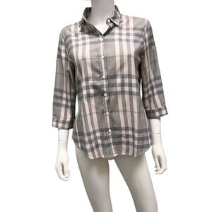 Burberry Brit Novacheck Button-Down Shirt/ 3/4 Sleeve Blouse/ Gray/ Size M